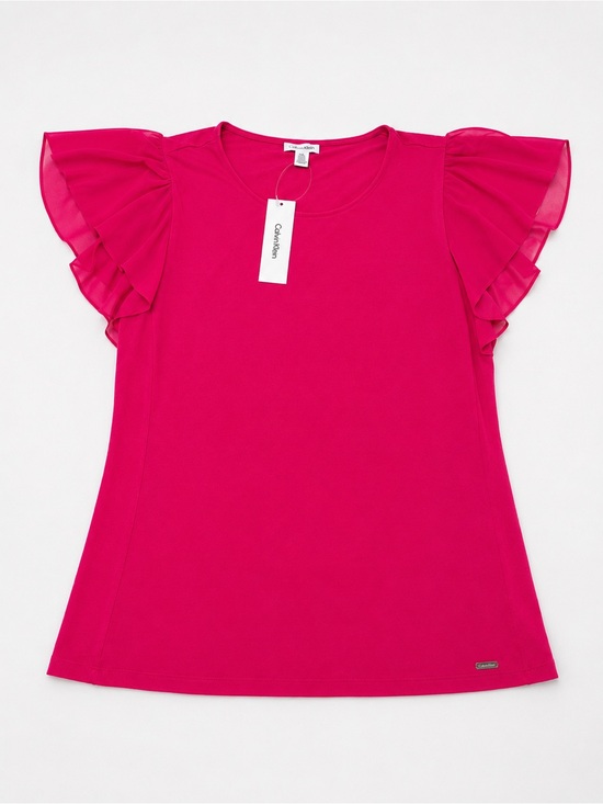Calvin Klein Tops - Calvin Klein Fuchsia Ruffle Sleeve Short-Sleeve Tee